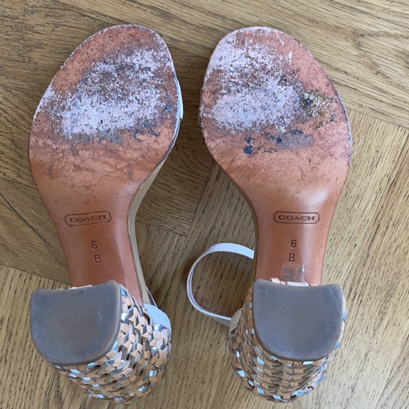 EUC Nude and Silver COACH Braided Block Heels - Picture 5 of 8